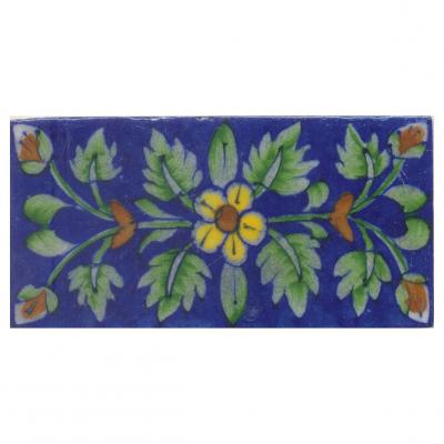Yellow and Brown Flower and Green shaiding leaf with Blue BaseTile Yellow and Brown Flower and Green shaiding leaf with Blue BaseTile