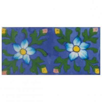 Turquoise and Yellow Flowers and Green leaf with Blue Base Tile Turquoise and Yellow Flowers and Green leaf with Blue Base Tile