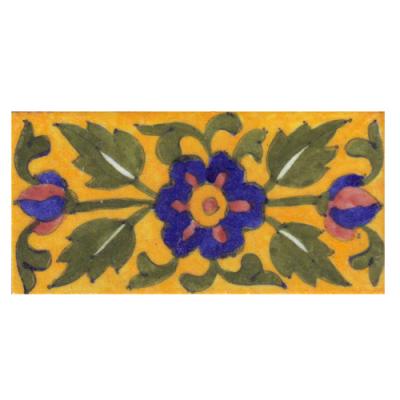 Blue,Brown and Yellow Flower and Green leaf with Yellow base Tile-01 Blue,Brown and Yellow Flower and Green leaf with Yellow base Tile-01