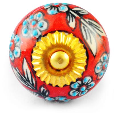 White Flower and White leaf and Turquoise Dots with Red and White Knob