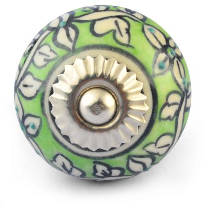 White Leaves and Flower on Lime Green Ceramic knob White Leaves and Flower on Lime Green Ceramic knob