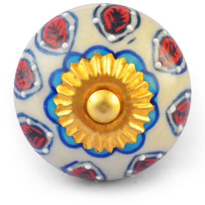 Red and Turquoise Flowers on White Base Ceramic knob Red and Turquoise Flowers on White Base Ceramic knob