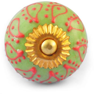 Red Embossed design on Lime Green and White Base Ceramic knob Red Embossed design on Lime Green and White Base Ceramic knob