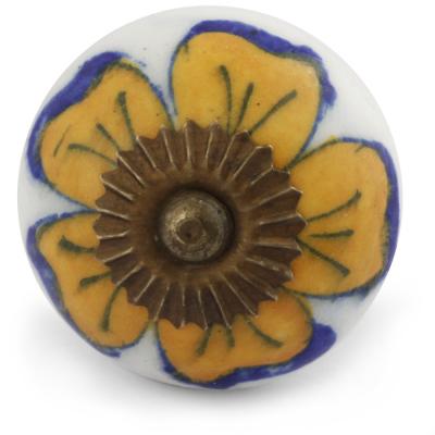 Yellow Flower on White Base Cabinet Knob Yellow Flower on White Base Cabinet Knob