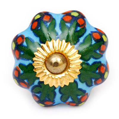 KPS-4466 - Turquoise knob and Colored flower and green leaf KPS-4466 - Turquoise knob and Colored flower and green leaf