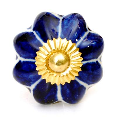 KPS-4548 - Blue Flower with a White Outline on a Ceramic Cabinet Knobsob