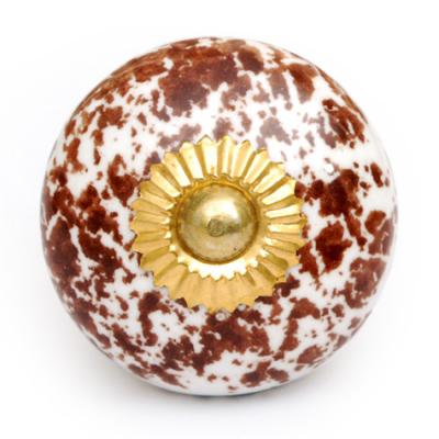 KPS-4621 - Round White Ceramic Cabinet Knob with Brown Design KPS-4621 - Round White Ceramic Cabinet Knob with Brown Design