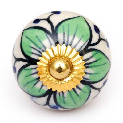 KPS-4637 - Lime green flowers and White base knob KPS-4637 - Lime green flowers and White base knob