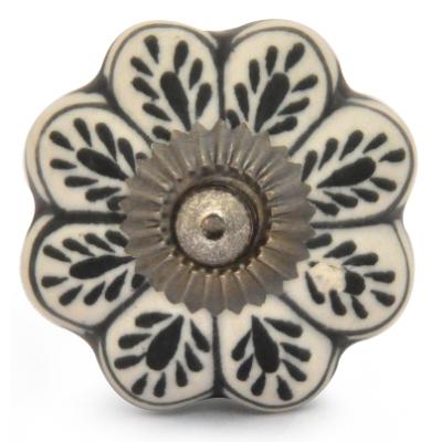KPS-9048-Black Flowers design with White Ceramic knob