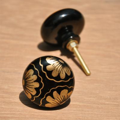 Golden Color Flowers on Black Resin knob Golden Color Flowers on Black Resin knob