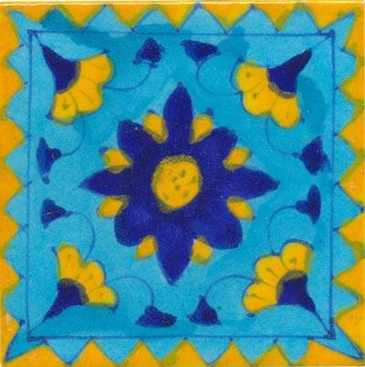 Yellow Zig-zag border on turquoise tile
