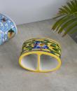 Blue Flower with Green Leaves On Yellow Base Color Tooth Paste Holder