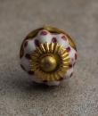 BPCK-002 White and Maroon Flower Shaped Cabinet Knob-Brass