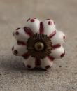 BPCK-009 (Large) Maroon Floral Design Ceramic Knob -Antique Brass