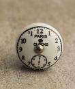 BPCK-025 Black Clock on a White Ceramic Knob-Antique Silver