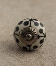 BPCK-037 Black Design on a White Ceramic Knob-Antique Silver