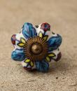 BPCK-095 Turquoise leaf ceramic knob-Antique Brass