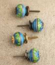 BPCK-112 Turquoise flower with Green base ceramic knob