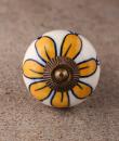 BPCK-161 Yellow Flower with White Base Ceramic knob-Antique Brass