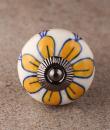 BPCK-161 Yellow Flower with White Base Ceramic knob-Antique Silver