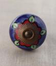 BPCK-252 Red flower Blue base ceramic knob-Antique Brass