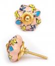 KPS-4554 Yellow ,Blue and Turquoise leaf and Pink Ceramic knob-Br