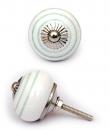 White Spiral Ceramic Silver Cabinet Knob