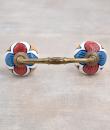 Turquoise and Red Flower and Yellow leaf with White Base Ceramic knob