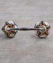 Yellow and Red Flower and Green leaf with White Base Ceramic knob