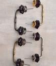 Dark Purple Floral Glass Cabinet Pull