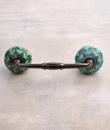 Bathroom Beaded Pull with Turquoise Floral Print