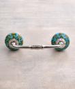 Bathroom Beaded Pull with Turquoise Floral Print