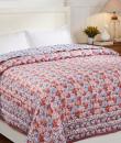 Italian Rose Blue and Brown Hand Screen Print Cotton Quilt