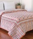  Mecedona Peach and Grey Hand Block Print Cotton Quilt