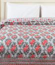  Tropicana Black and Red Hand Block Print Cotton Quilt
