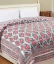  Tropicana Black and Red Hand Block Print Cotton Quilt
