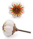 BPCK-007 - White Ceramic Knob with an Orange and Green Flower