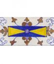 Blue,yellow,brown flower with white tile