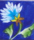 Turquoise,Yellow,Brown Flower and Green saiding with Blue Base Tile