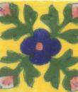 Blue Flowers With Green Leaves On Yellow Base Color 