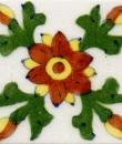Red Flowers With Green Leaves On White Base Tile 