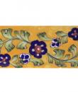 Blue and Brown Flowers and Green Shaiding leaf with Yellow Base Tile-4