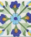 Blue,Brown and Yellow Flowers and Lime Green leaf with White Base Tile