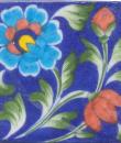 Turquoise,Yellow and Brown Flowers and Lime Green leaf with Blue base TileTurquo