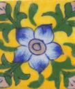 Turquoise and Pink Flowers and Green leaf with Yellow Base Tile