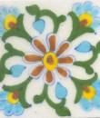 Brown,Yellow and Turquoise Flowers and Green leaf with White Base Tile