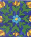Brown,Yellow and Turquoise Flowers and Green leaf with Blue Base Tile