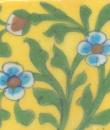 Turquoise and Brown Flowers and Green leaf with Yellow Base Tile