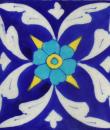 Turquoise Flower With White Pattern On Blue Base Tile