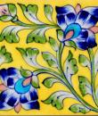 Blue Flowers and Green Leaves On Yellow Base Tile